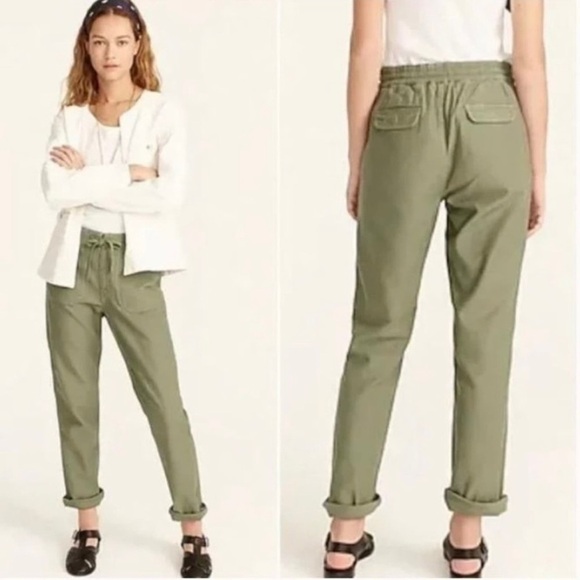J. Crew Tie Waist Camp Pant in Green - Picture 1 of 14
